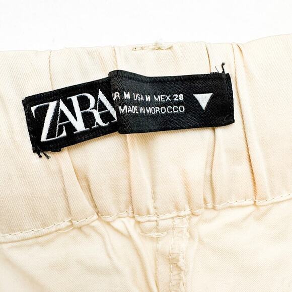 Zara Cream Wide Leg Zippered Cotton Pants SZ M NWOT - Picture 4 of 6